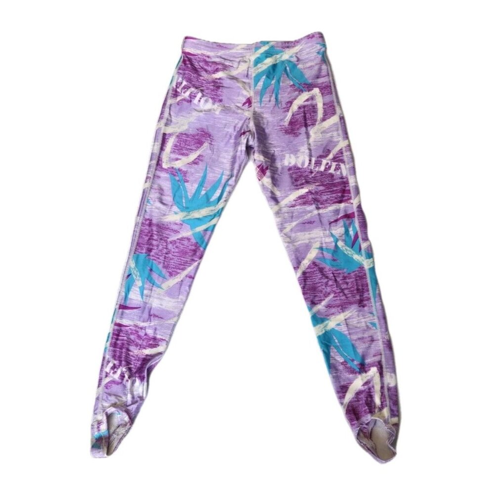 VTG 80s Dolfin Work Out Spandex Graphic LEGGINGS Multi Color Size L Stirrups NWT